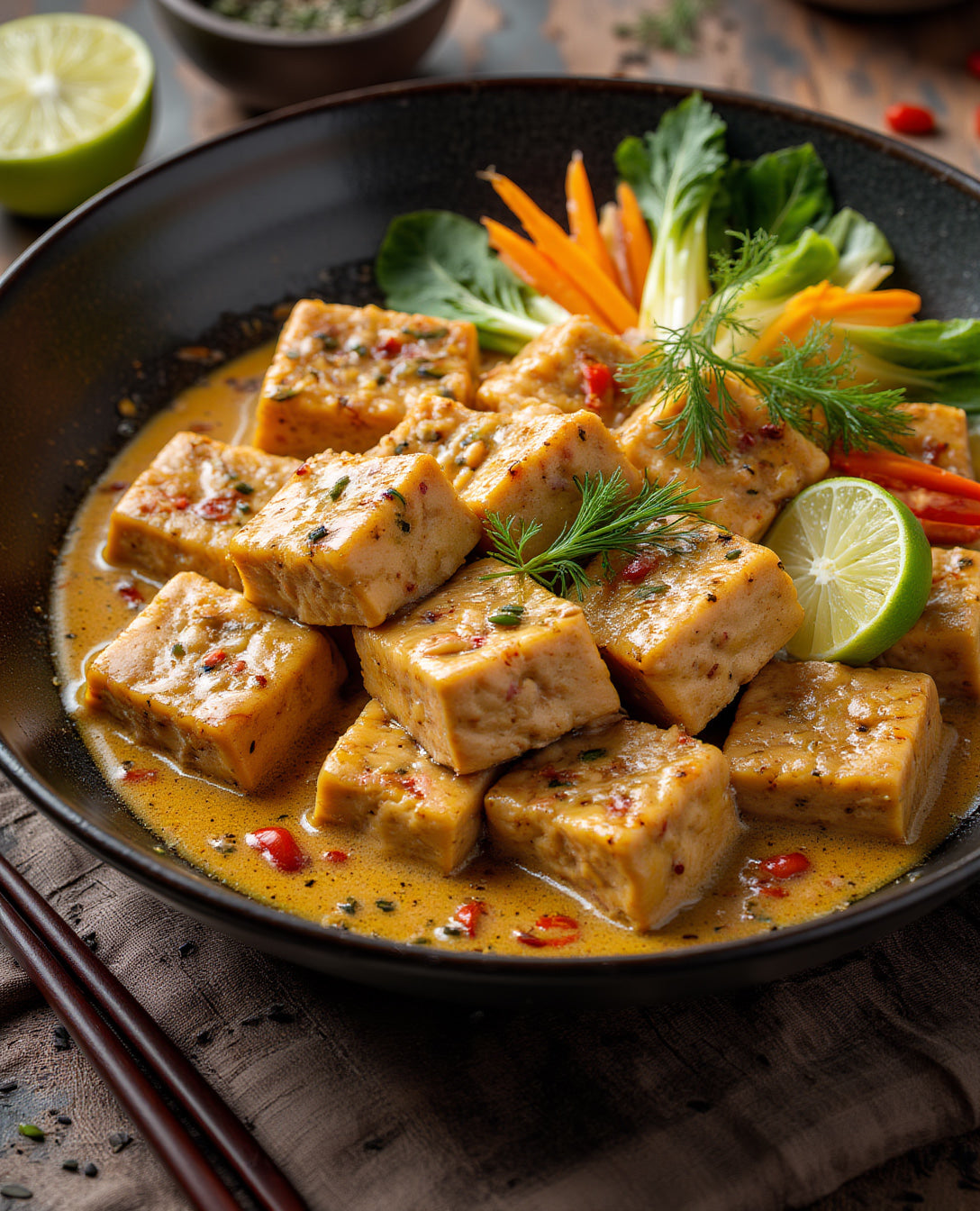 Tempeh-Pfanne Erdnuss-Kokos-Curry (scharf)