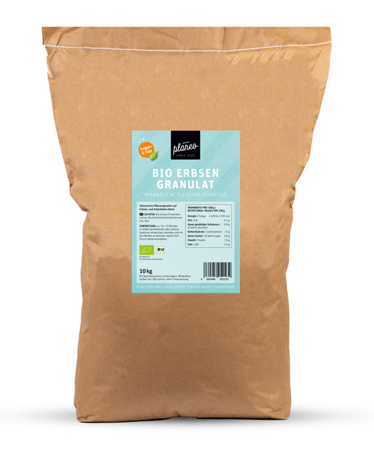 Die perfekte Hack Alternative für die vegane Ernährung - der Großpack Bio Erbsen Granulat von planeo!