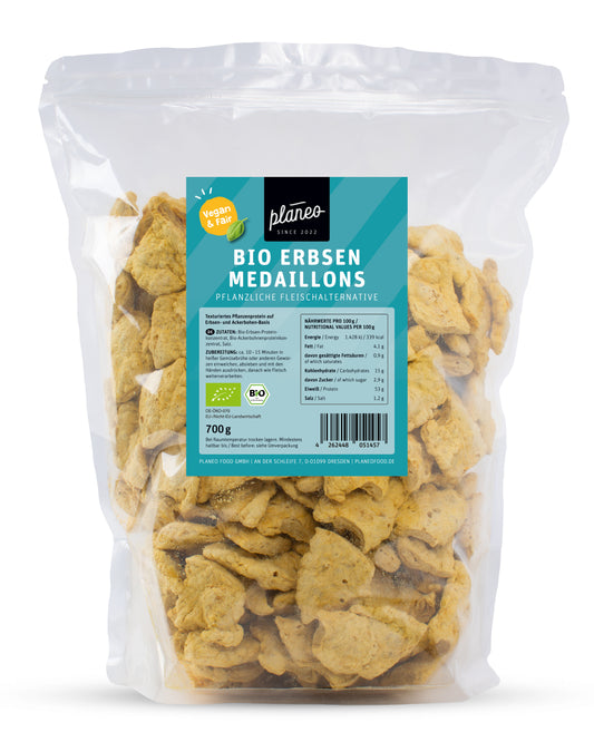 Die leckere Alternative zu Fleisch und Soja, unsere Bio Erbsen Medaillons von planeo!