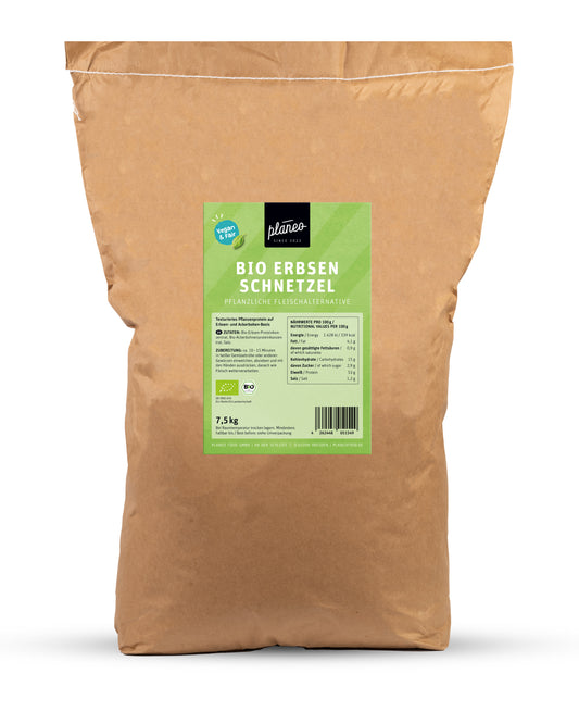 Bio Erbsen Schnetzel im Großpack von planeo, ideal für Großküchen, Caterings und Gastro!