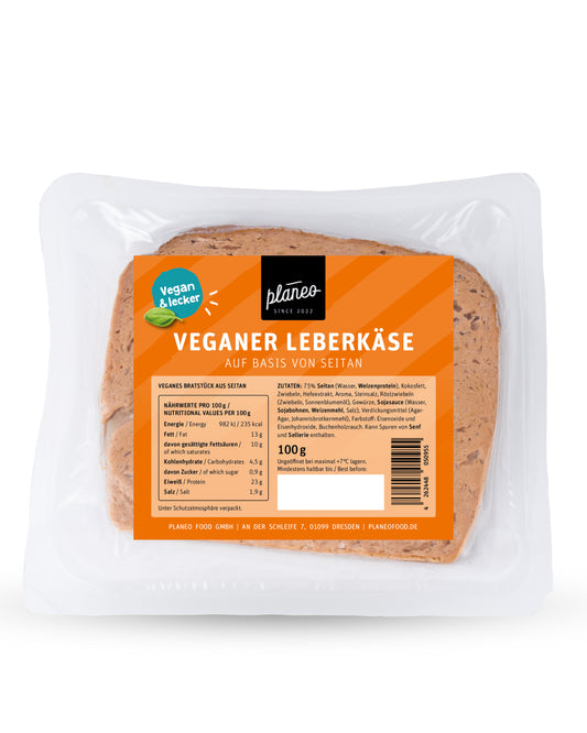 Der Vegane Leberkäse 100g von planeo ist eine herzhaft bissfeste Alternative zu Leberkäse auf Basis von Weizenprotein, frei von tierischen Zutaten und einfach super lecker.