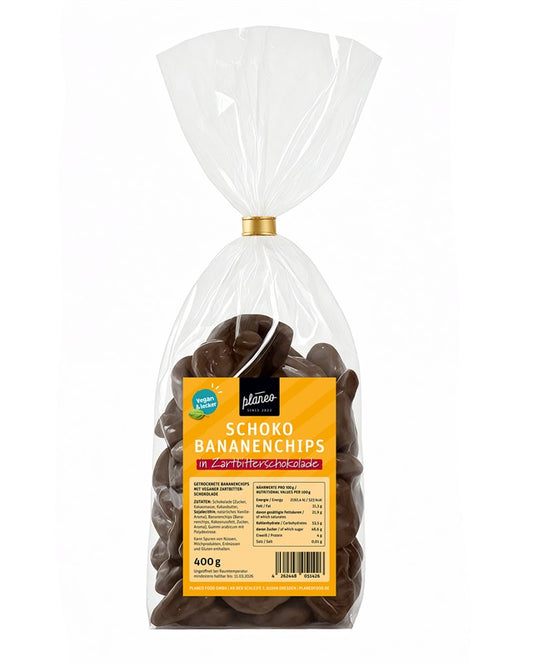 Zartbitterschokolade und Bananenchips - ein leckerer Genuss von planeo!