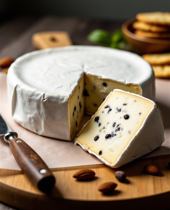 Der Mandelbert - Pfeffer von planeo ist eine cremig zarte Camembert-Alternative mit frischem Pfeffer. 