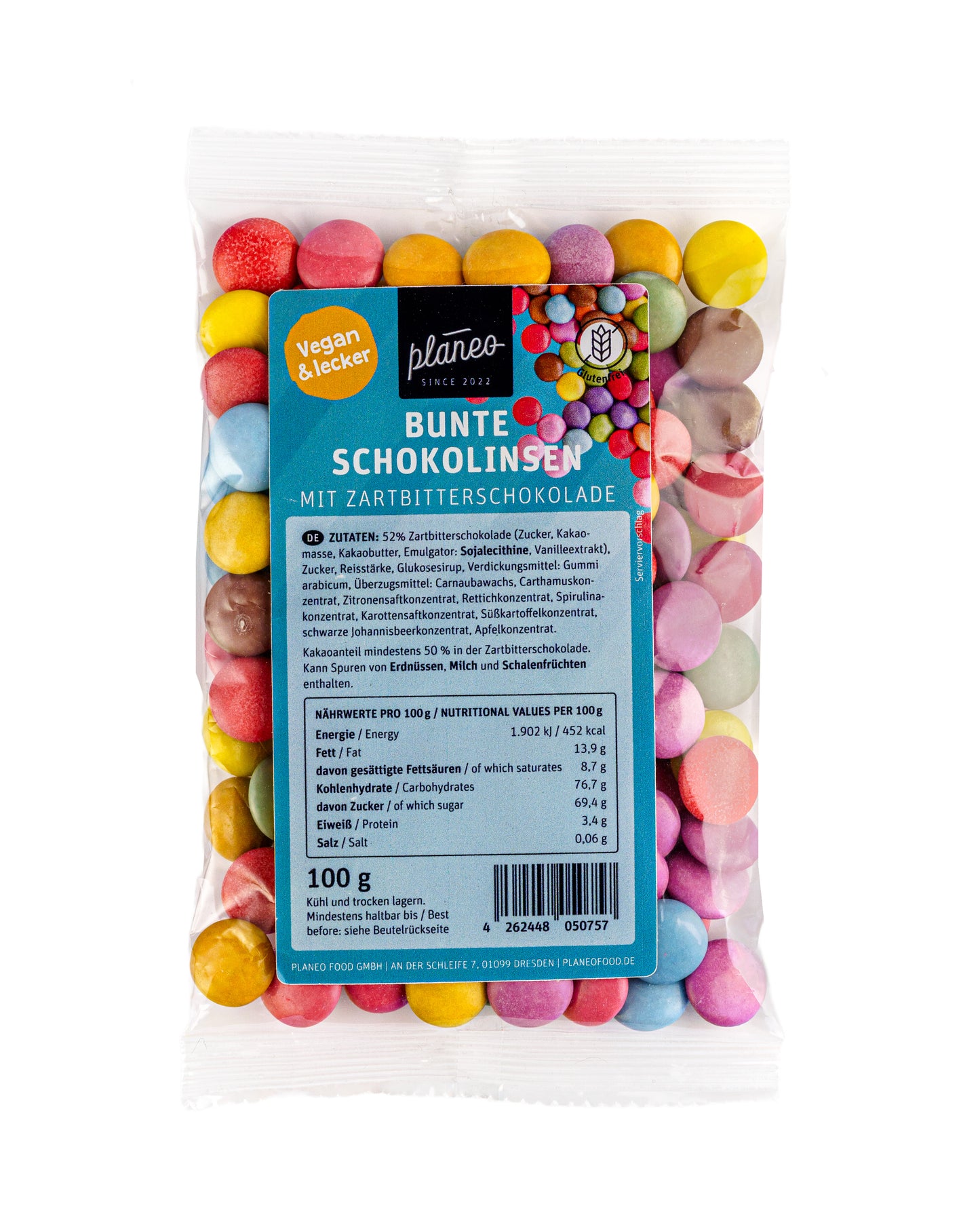 Die veganen Bunten Schokolinsen 100g von planeo sind die ideale Süßigkeit für Zwischendurch aber auch toll zum Verzieren von veganen Torten und Muffins.