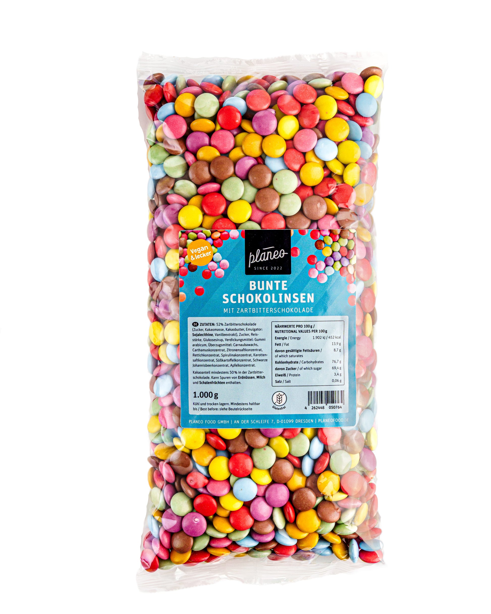 Wenn Du eine große Feier planst oder ein Geburtstag vor der Tür steht, dann ist der Großpack Bunte Schokolinsen 1000g von planeo dein perfekter Begleiter.