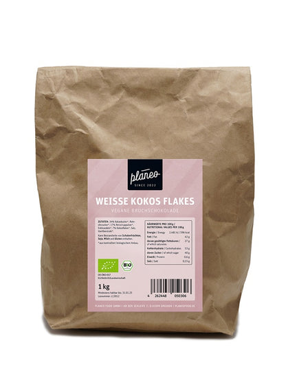 Bio vegane Bruchschokolade Weiße Kokos Flakes lecker und günstig bei planeo kaufen!