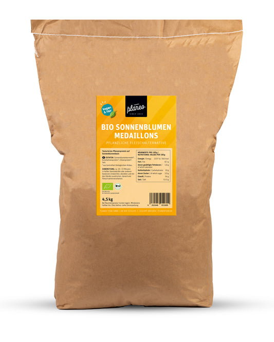 Der Großpack Bio Sonnenblumen Medaillons von planeo ist genau das richtige für Gastros, Großküchen und Catering!