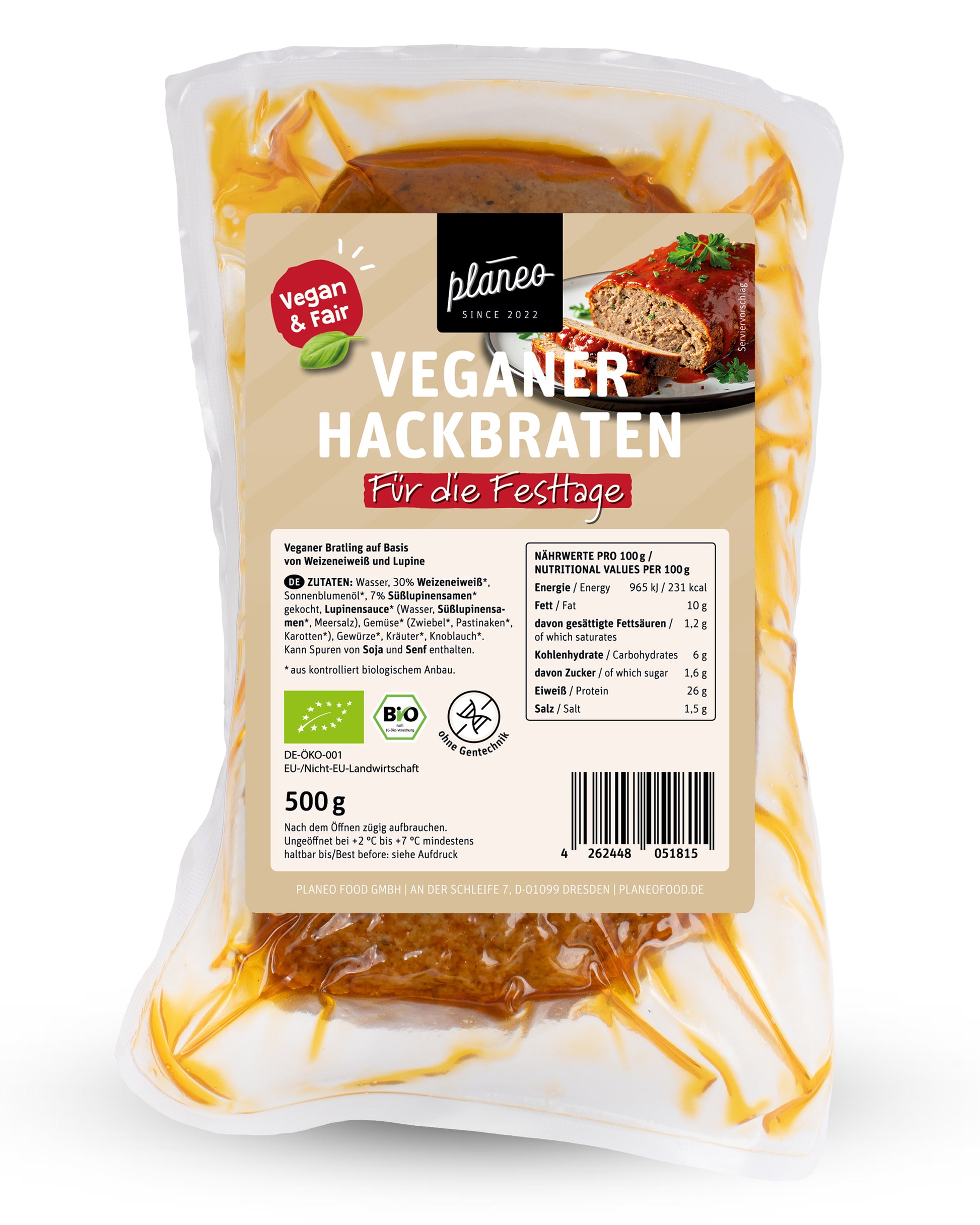Der Bio Vegane Hackbraten von planeo ist saftig, lecker und genau das richtige für die Festtage.