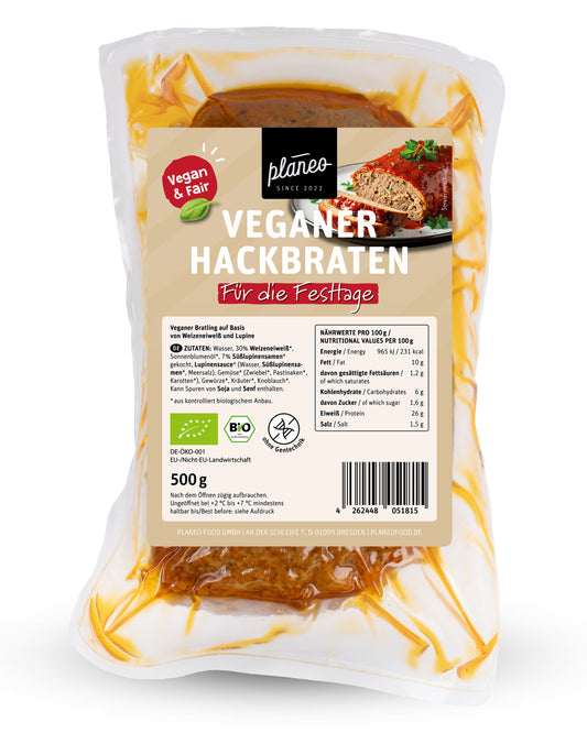 Der Bio Vegane Hackbraten von planeo ist saftig, lecker und genau das richtige für die Festtage.