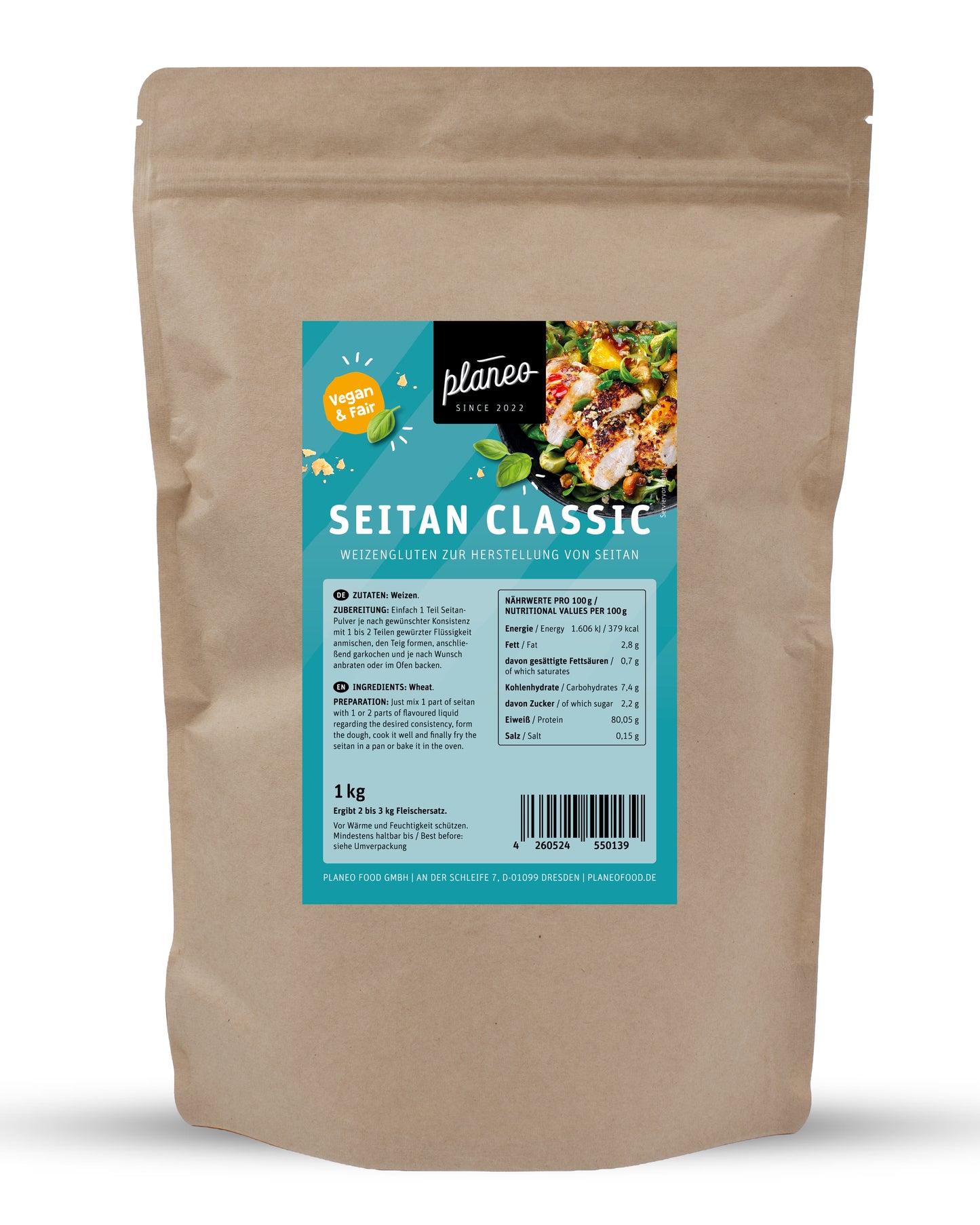 Der Seitan Classic 1kg Beutel von planeo bietet Euch genug Seitan für den nächsten Festtagsbraten!